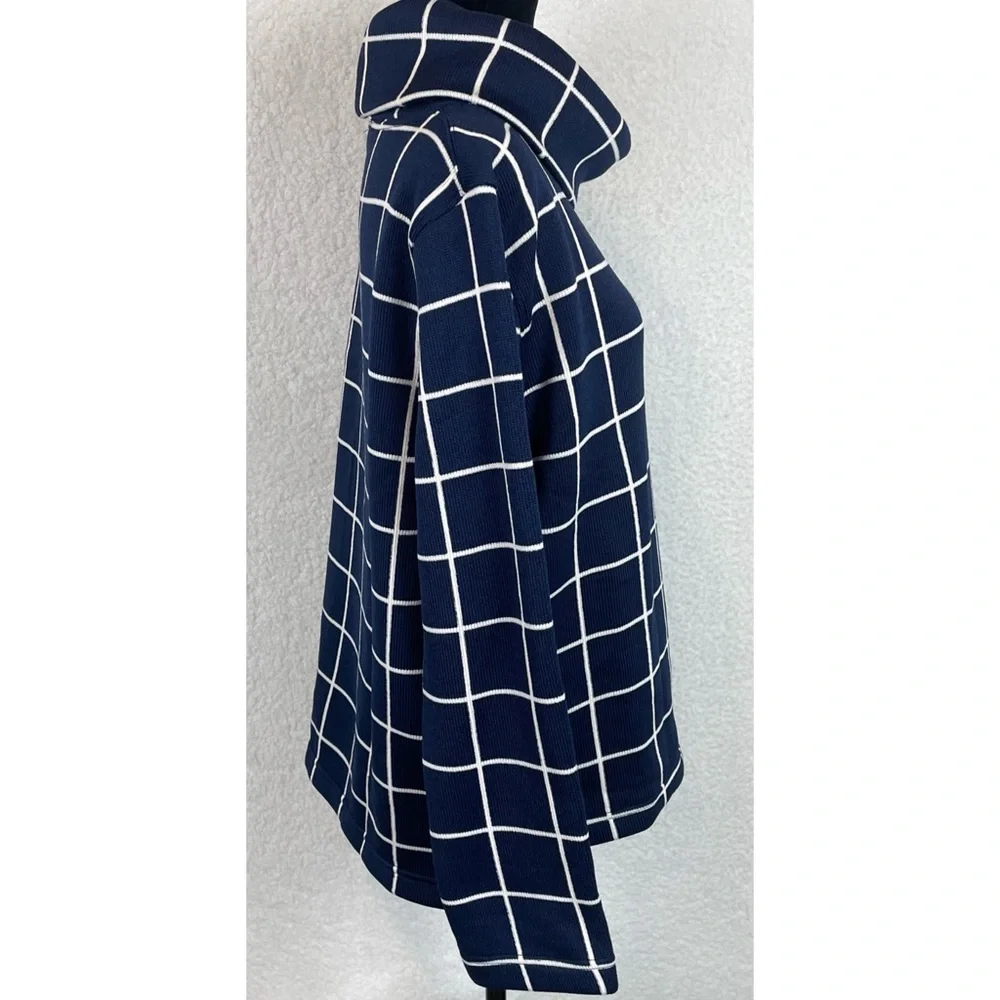 J. CREW • Blue/White Square Grid Windowpane Long Sleeve Turtleneck Sweater, L - Picture 8 of 15